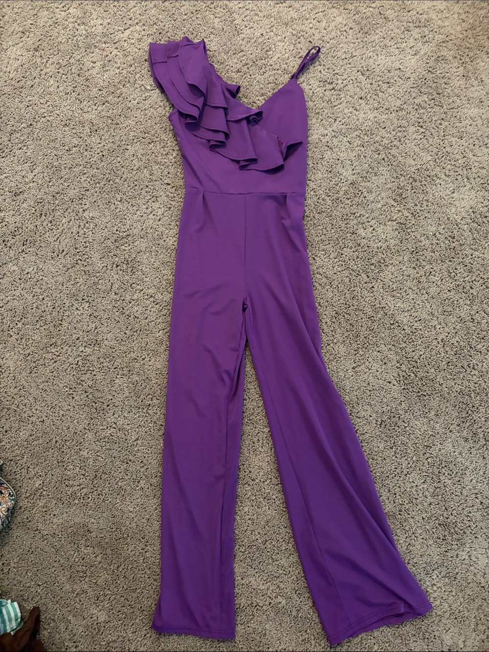 One-Shoulder Ruffle Wide-Leg Jumpsuit - Purple